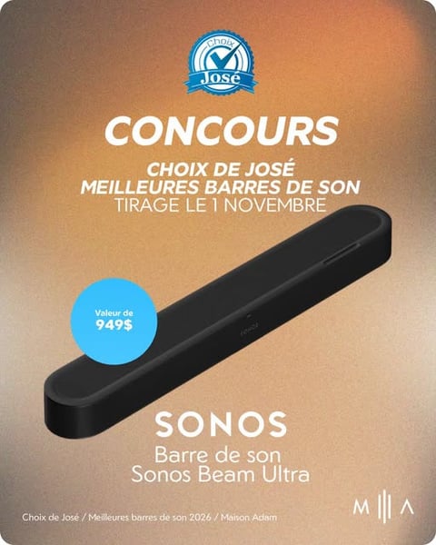 Concours Gagnez une barre de son Sonos BeamBeam Ultra!