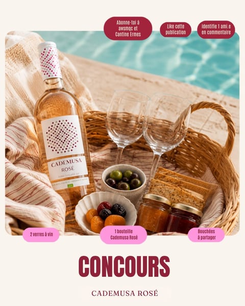 Concours Gagnez une bouteille de Cademusa Rosé, deux verres à vin et une sélection de bouchées à partager!