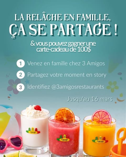 Concours Gagnez une carte cadeau 3 Amigos de 100$!