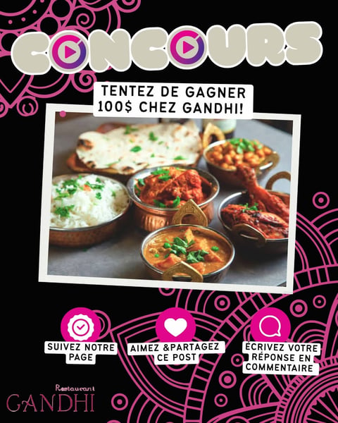 Concours Gagnez une carte-cadeau de 100$ au Restaurant Gandhi!