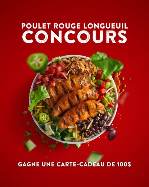 Concours Gagnez une carte-cadeau de 100$ chez Poulet Rouge Concours Gagnez une carte-cadeau de 100$ chez Poulet Rouge