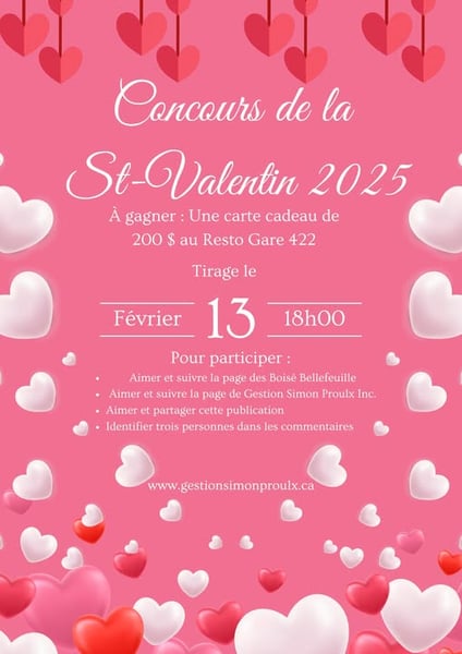 Concours Gagnez une carte cadeau de 200$ pour un repas en amoureux au restaurant Gare 422 de Saint-Jérôme!