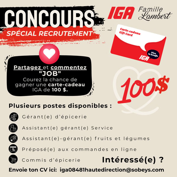 Concours Gagnez une carte-cadeau IGA de 100$!