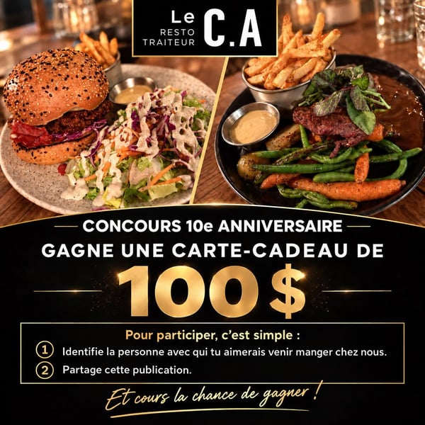 Concours Gagnez une carte-cadeau Le C.A. Resto Traiteur de 100$!