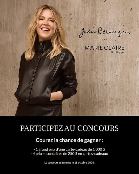 Concours Gagnez une carte-cadeau Marie Claire de 1000$ ou l'une des quatre cartes-cadeaux de 250$ Marie Claire!