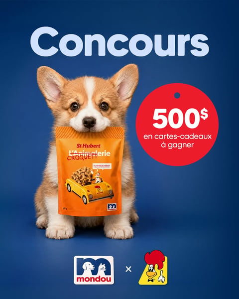 Concours Gagnez une carte-cadeau St-Hubert de 250$ et une carte-cadeau Mondou de 250$!