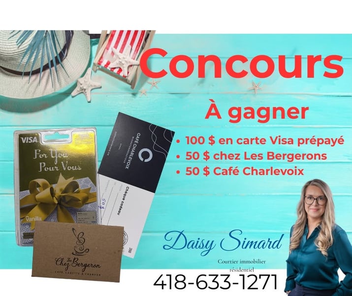 Concours Gagnez une carte-cadeau Visa de 100$, une carte-cadeau Chez Les Bergeron de 50$ et une carte-cadeau Café Charlervoix de 50$!