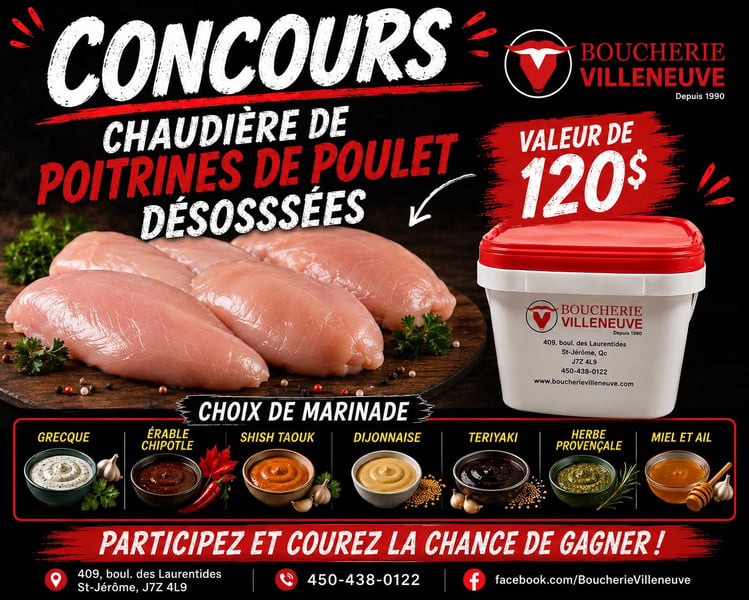 Concours Gagnez une chaudière de poitrines de poulet désossées!