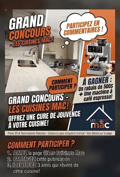 Concours Gagnez une machine à café espresso et un rabais de 500$ à 1000$ sur votre futur projet d'armoires de cuisine!