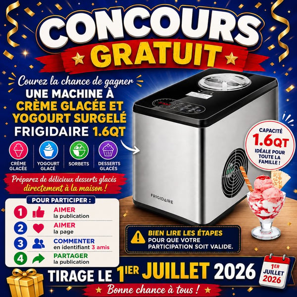 Concours Gagnez une machine à crème glacée et yogourt surgelé Frigidaire 1.6QT!