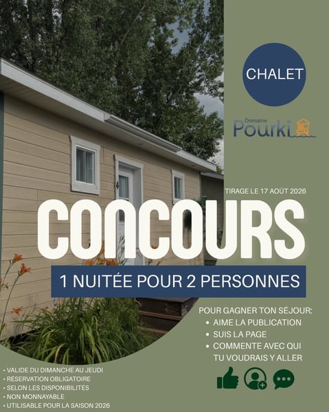 Concours Gagnez une nuitée pour deux personnes au Domaine Pouki!