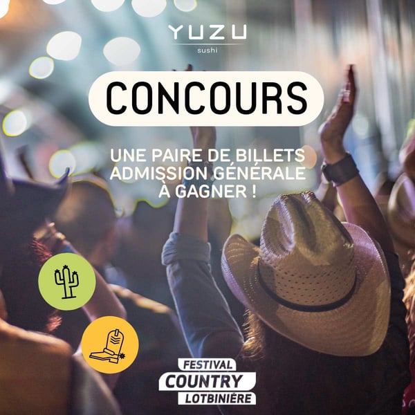 Concours Gagnez une paire de billets admission générale pour la journée du vendredi au Festival Country de Lotbinière!
