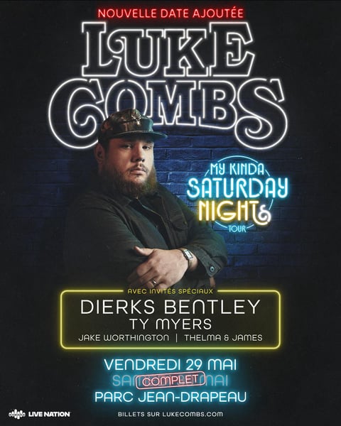 Concours Gagnez une paire de billets pour aller voir Luke Combs en spectacle le 29 mai 2026 au Parc Jean-Drapeau!