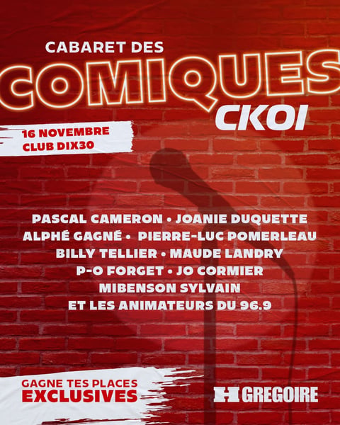 Concours Gagnez une paire de billets pour le Cabaret des comiques CKOI!
