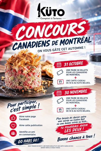 Concours Gagnez une paire de billets pour le Canadien de Montréal ou une carte-cadeau de 50$ au Kuto Beloeil!