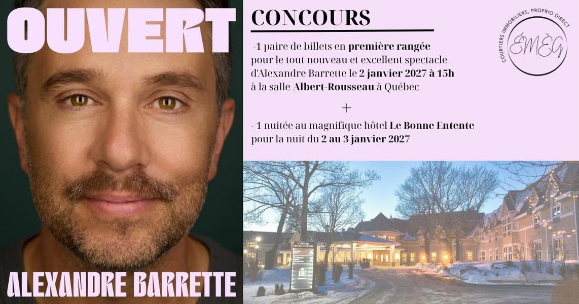 Concours Gagnez une paire de billets pour le spectacle d'Alexandre Barrette le 2 janvier 2027 à 15h à la salle Albert-Rousseau!