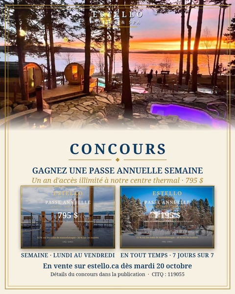 Concours Gagnez une passe annuelle semaine Estello Suites & Spa!