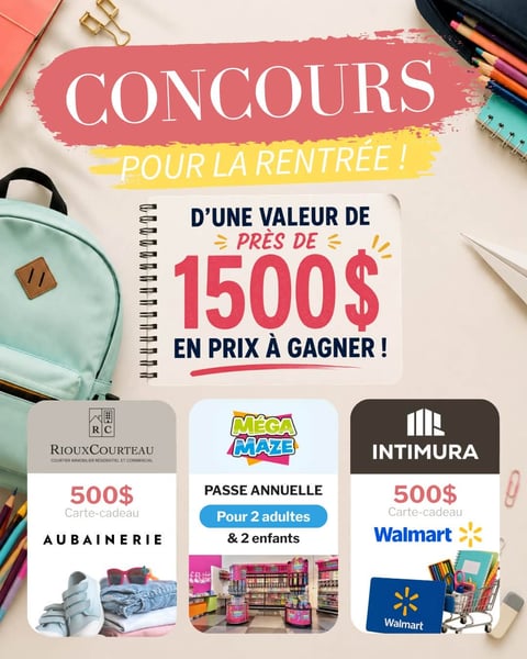 Concours Gagnez 1500$ en prix pour la rentrée!