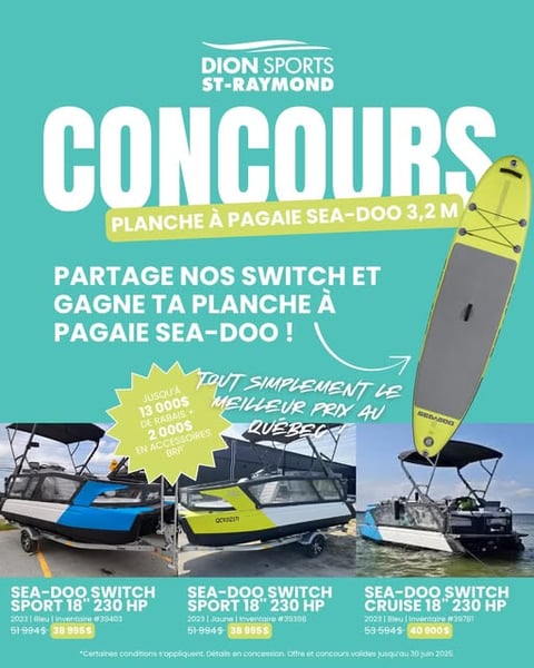 Concours Gagnez une planche à pagaie Sea-Doo 3,2 m, d’une valeur de 700 $ ! Concours Gagnez une planche à pagaie Sea-Doo 3,2 m, d’une valeur de 700 $ !