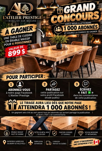 Concours Gagnez une table en érable massif!