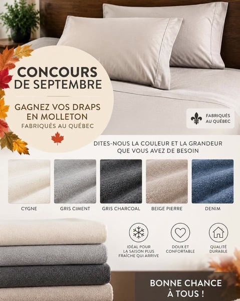 Concours Gagnez vos draps en molleton fabriqués au Québec!