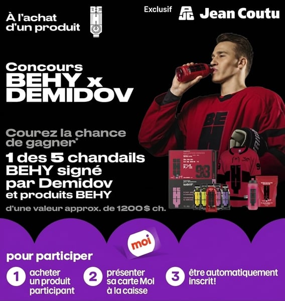 Concours Jean Coutu-Gagnez l’un des 5 prix incluant chacun un chandail BEHY signé par Demidov et des produits!