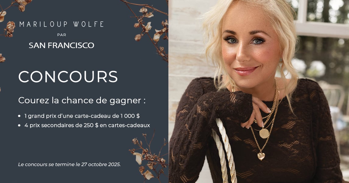 Concours Mariloup Wolfe par Boutique San Francisco! Carte-cadeau de 1000$ à gagner! Concours Mariloup Wolfe par Boutique San Francisco! Carte-cadeau de 1000$ à gagner!