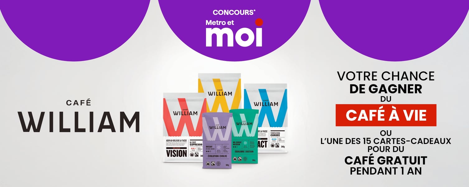 Concours Metro et café William - Gagnez du café à vie ou l'une des 15 cartes‑cadeaux pour du café gratuit pendant 1 an! Concours Metro et café William - Gagnez du café à vie ou l'une des 15 cartes‑cadeaux pour du café gratuit pendant 1 an!