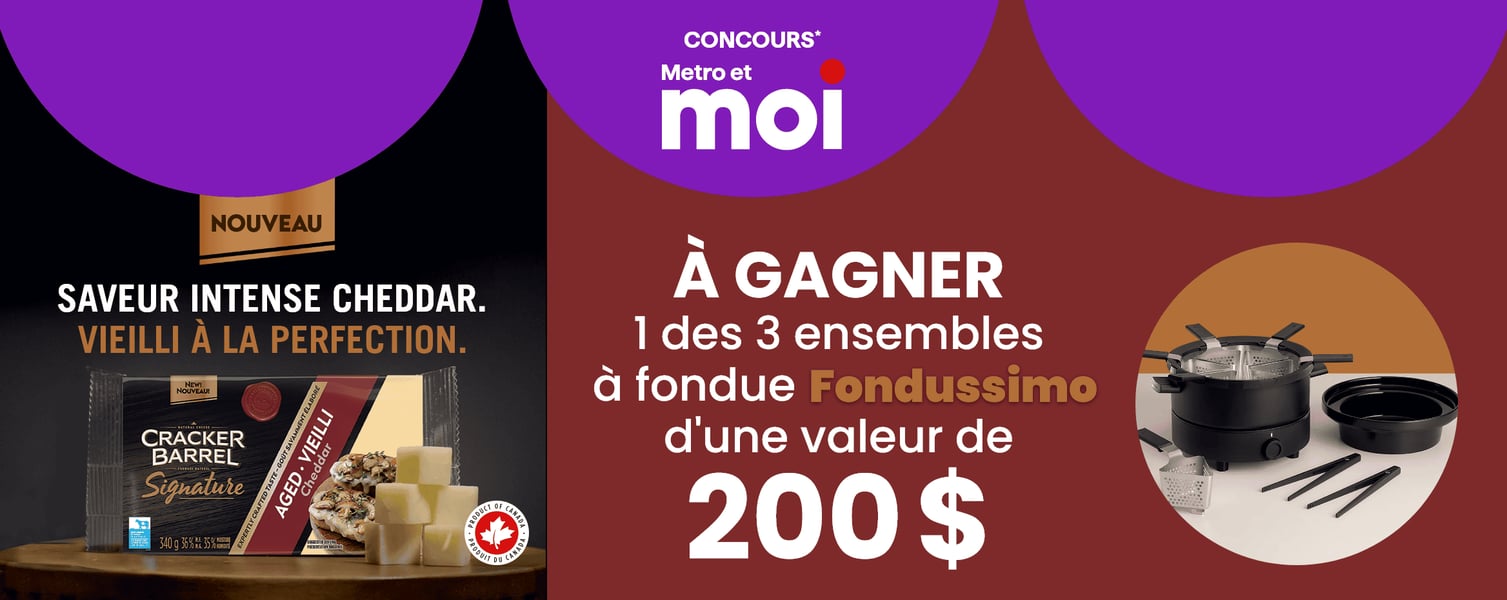 Concours Metro - Gagnez un des 3 ensembles à fondue Fondussimo d'une valeur de 200 $. Concours Metro - Gagnez un des 3 ensembles à fondue Fondussimo d'une valeur de 200 $.