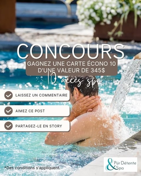 Concours Pür Détente et Spa - Gagnez une Carte Écono Pür Détente & Spa ! Concours Pür Détente et Spa - Gagnez une Carte Écono Pür Détente & Spa !
