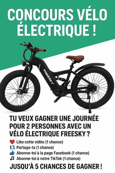 Concours Véhicule Électrique Sherbrooke - GAGNEZ UNE JOURNÉE POUR 2 PERSONNES AVEC UN VÉLO ÉLECTRIQUE FREESKY !