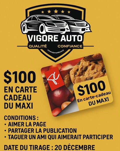 Concours Vigore Auto - Carte Cadeau Maxi de 100$