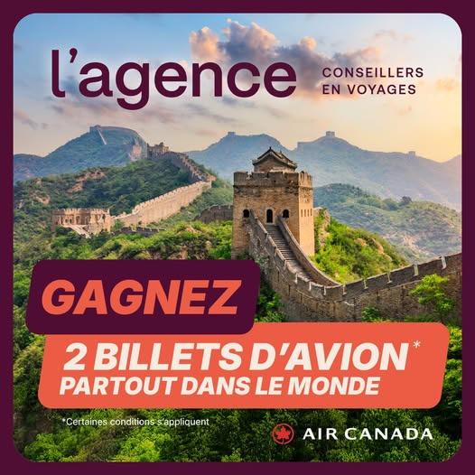 Concours 2 BILLETS D’AVION À GAGNER ! Concours 2 BILLETS D’AVION À GAGNER !