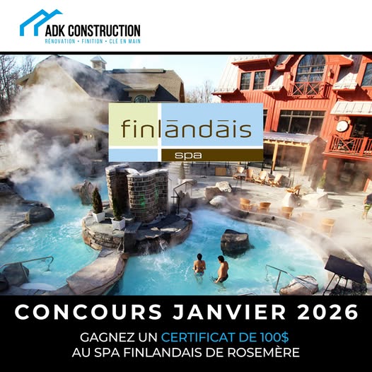 Concours ADK Construction- Gagnez une carte cadeau de 100$ au spa finlandais!