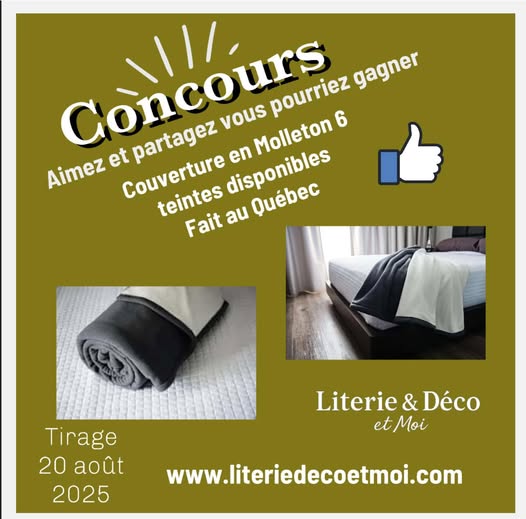 Concours Boutique Literie & Déco et moi - GAGNER une couverture en molleton fait au Québec !