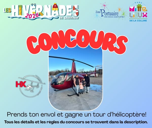 Concours Courez la chance de gagner un tour d’hélicoptère chez Héli-Xtrême , d’une valeur de 150 $!