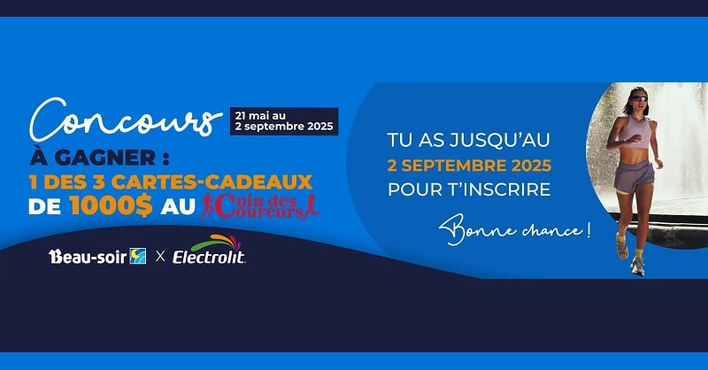 Concours Dépanneur Beau-Soir - Gagnez l’une des trois cartes-cadeaux de 1000 $ au Coin des Coureurs! Concours Dépanneur Beau-Soir - Gagnez l’une des trois cartes-cadeaux de 1000 $ au Coin des Coureurs!