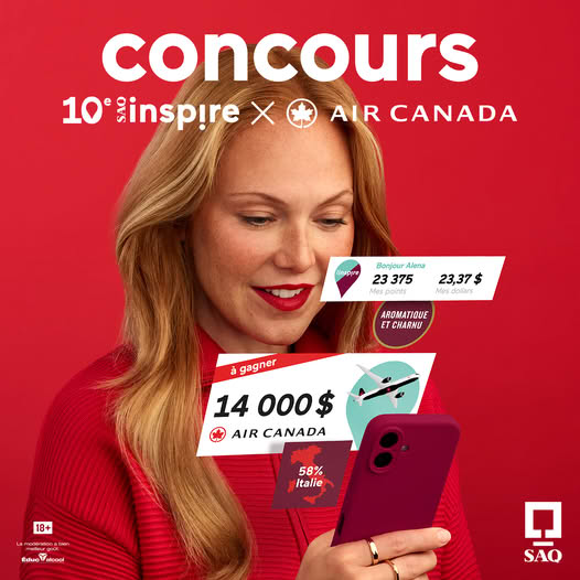 Concours ENVOLEZ-VOUS AVEC AIR CANADA VERS VOTRE PAYS PRÉFÉRÉ GRÂCE À SAQ INSPIRE Concours ENVOLEZ-VOUS AVEC AIR CANADA VERS VOTRE PAYS PRÉFÉRÉ GRÂCE À SAQ INSPIRE