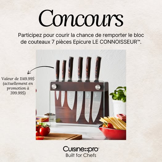 Concours Eugène Allard cuisine et tendances - Gagnez le parfait ensemble de couteaux! Concours Eugène Allard cuisine et tendances - Gagnez le parfait ensemble de couteaux!