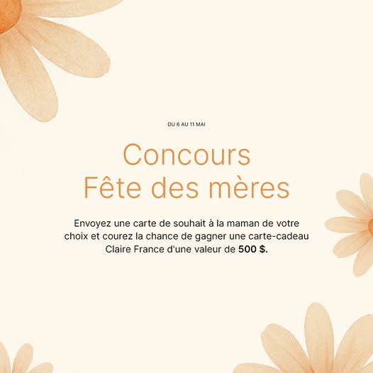 Concours Fêtes des mères Boutiques Claire France! Concours Fêtes des mères Boutiques Claire France!