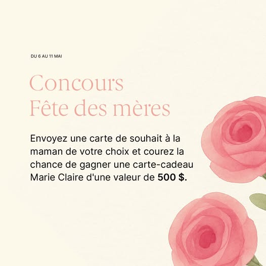 Concours Fêtes des mères Boutiques Marie Claire! Concours Fêtes des mères Boutiques Marie Claire!