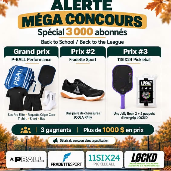 Concours Gagnez l'un des trois prix Pickleball d'une valeur de 1000$!