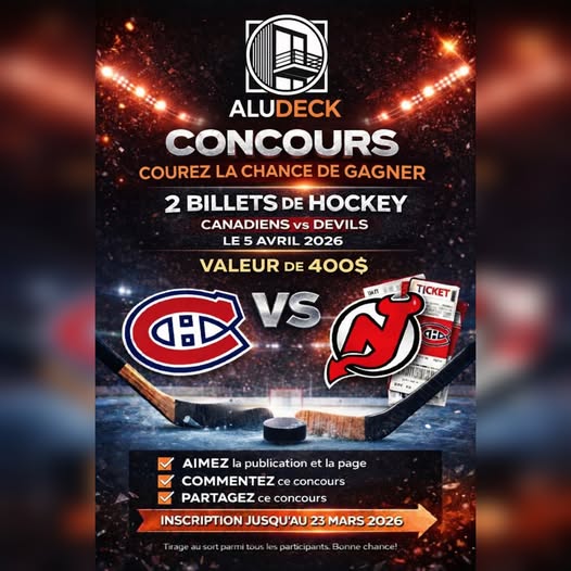 Concours Gagnez 2 billets pour le match des Canadiens de Montréal VS les Devils du New Jersey le 5 avril 2026!