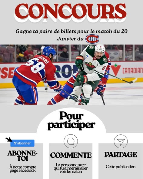 Concours Gagnez 2 billets pour le match des Canadiens de Montréal VS les Minnesota Wild