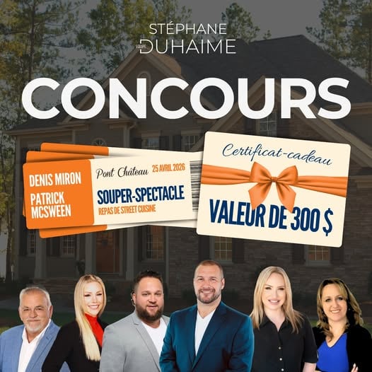 Concours Gagnez 4 billets pour le souper-spectacle au Pont Château le 25 avril 2026 et des ﻿certificats-cadeaux de valeur de 300 $!