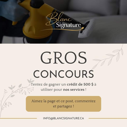 Concours Gagnez 500$ en crédit nettoyage!