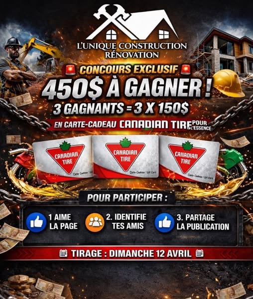 Concours Gagnez l'une des trois cartes cadeaux Canadian Tire de 150$