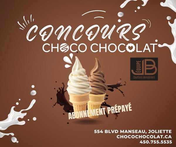 Concours Gagnez un abonnement prépayé chez Choco Chocolat à Joliette pour l’été 2025 Concours Gagnez un abonnement prépayé chez Choco Chocolat à Joliette pour l’été 2025