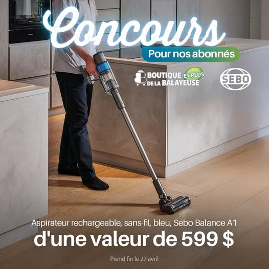 Concours Gagnez un aspirateur rechargeable sans-fil Sebo Balance A1!