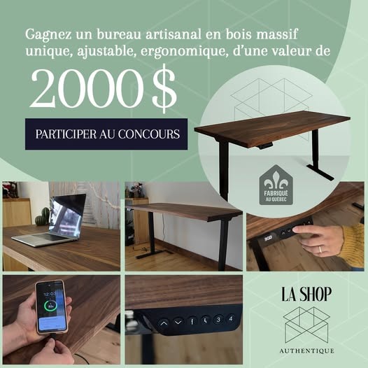 Concours Gagnez un bureau ergonomique haut de gamme d’une valeur de 2 000 $ Concours Gagnez un bureau ergonomique haut de gamme d’une valeur de 2 000 $